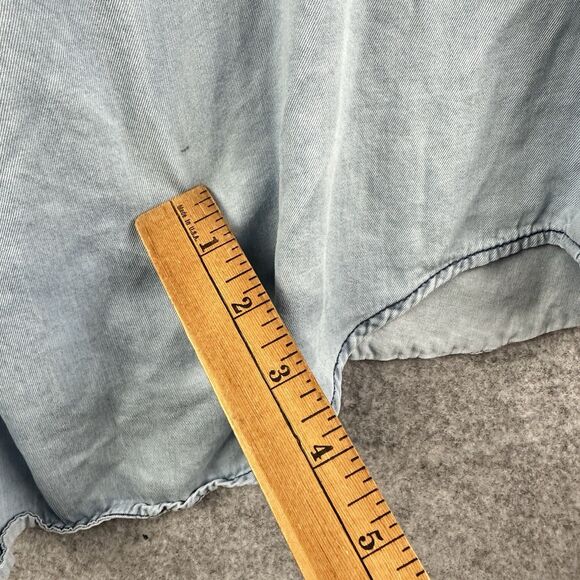 Cato Blue Chambray Top Shirt Womens 22/24 Light Distressed Wash Cuffed Button* - Picture 9 of 14
